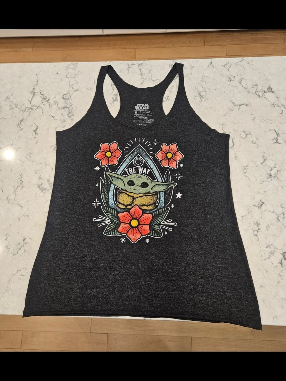 Star Wars Grogu Baby Yoda Racerback Tank Top Women’s Medium Graphic “The Way”